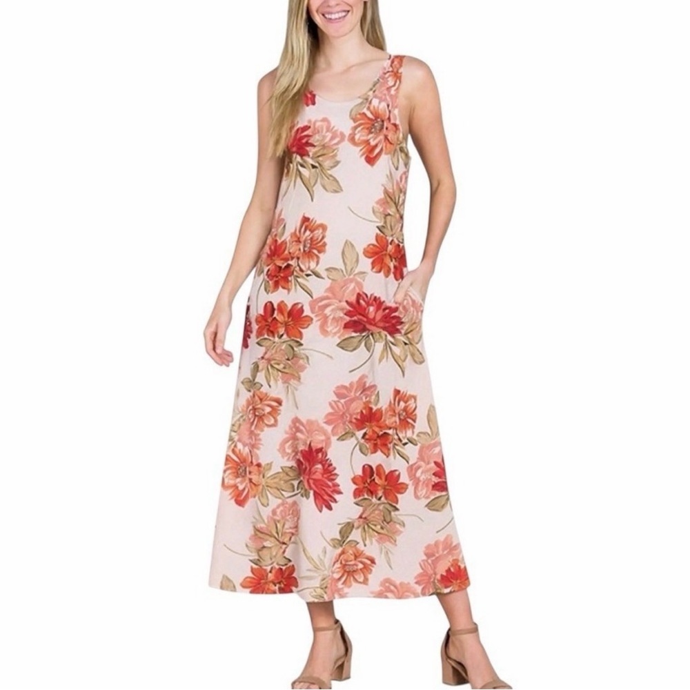 NWOT Anthropologie Paper Heart Mauve Floral Pink Maxi Dress Size M